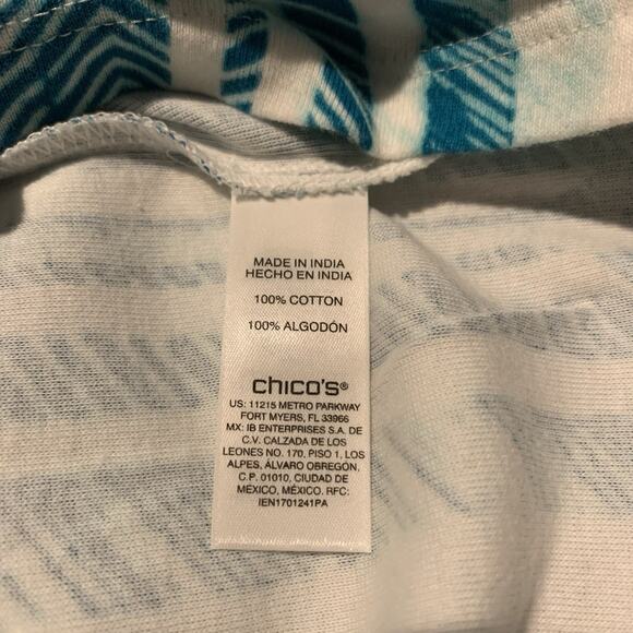 Chicos Top NWT Women's 4 (2X) Colorful Blocked Herringbone Tidal Teal Notch Neck - Picture 5 of 7